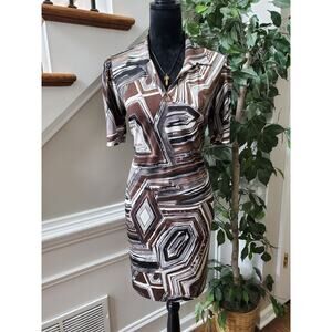 Robbie Bee Multicolor Polyester V-Neck Short Sleeve Knee Length Dress Size PL